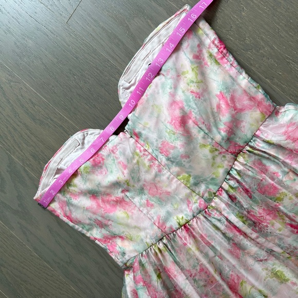 ML Monique Lhuillier Floral Organza Strapless Pink Midi Dress Sweetheart Size 8 - Picture 9 of 11